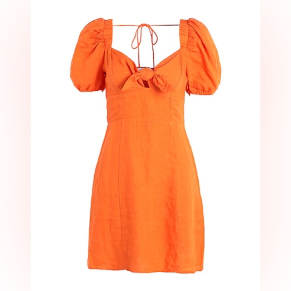 & Other Stories orange linen mini dress with puffed sleeves